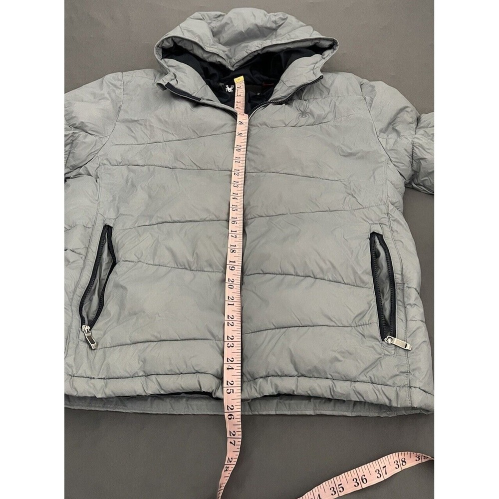 Spyder Puffer Hooded Jacket Boys Large 14/16 Gray Thermaweb Nylon‎ Thumb Holes - Picture 16 of 16